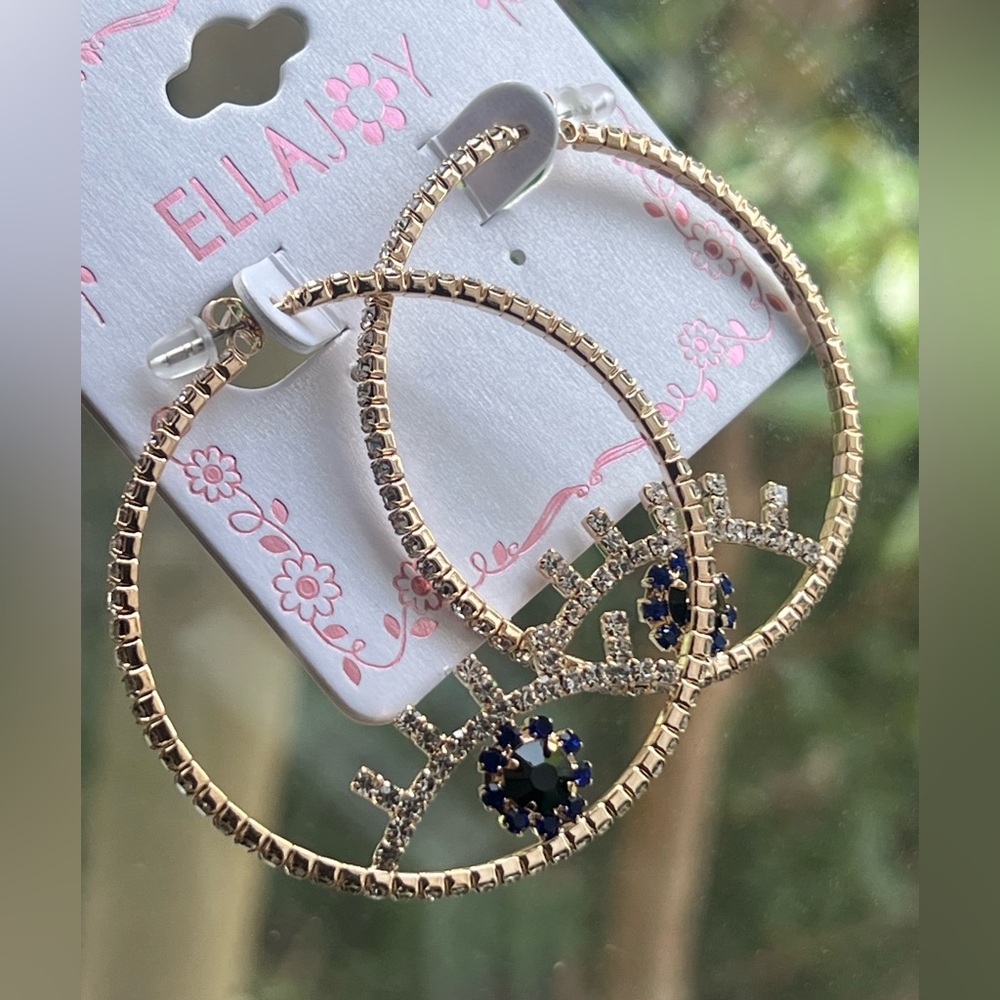 Evil Eye Rhinestone Hoops